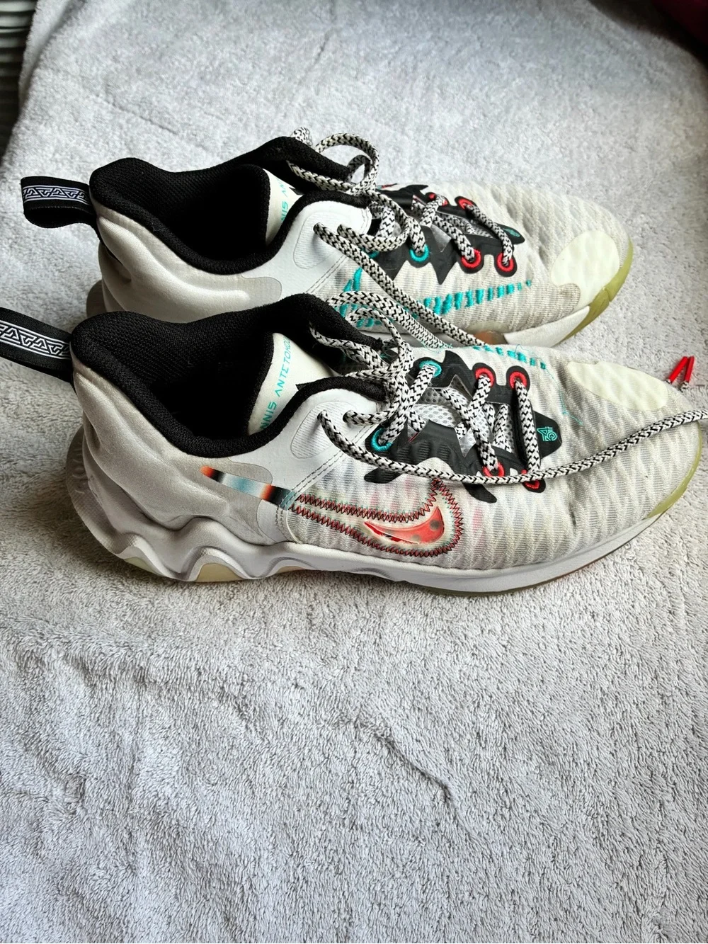 Nike Kids White Sneakers with Teal and Coral Accents